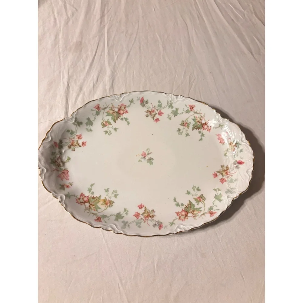 Hutschenreuther Selb Platters Set 2 White Pink Floral Bavaria US Zone Good 15in
